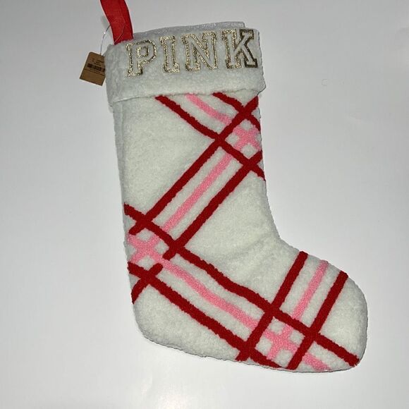 NEW Victoria’s Secret PINK Sherpa Christmas Holiday Stocking LIMITED EDITION - Picture 1 of 6